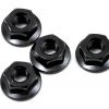 Yokomo 4mm Aluminum Serrated Flanged Nut (Black) (4)